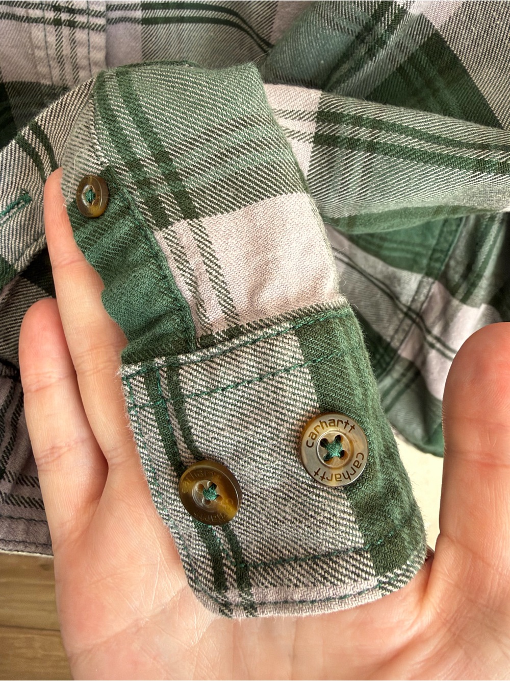 Carhartt Hamilton Flannel Shirt II XL 16/18 Green Gray Plaid Relaxed Fit Cotton - Picture 8 of 16